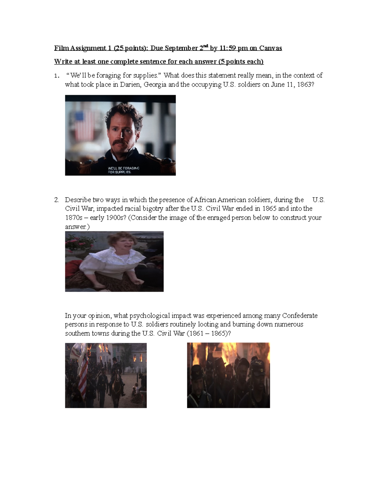 Film Assignment 1 - questions - Film Assignment 1 (25 points): Due ...