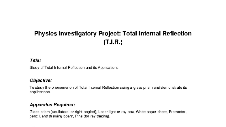 Physics Project TIR - Hhjvrihdkfy - Physics Investigatory Project ...