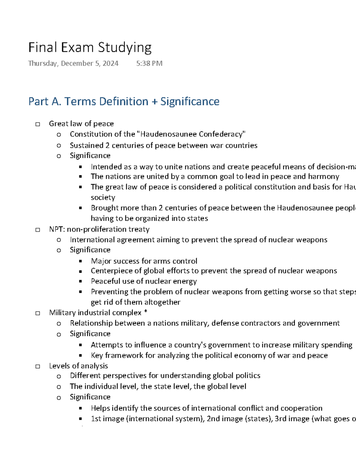Final Exam Study Guide for IR: Key Terms & Essay Prompts - Studocu
