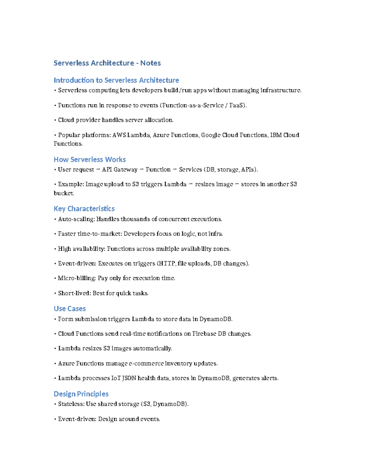Serverless Architecture Notes: Introduction to FaaS and Use Cases - Studocu