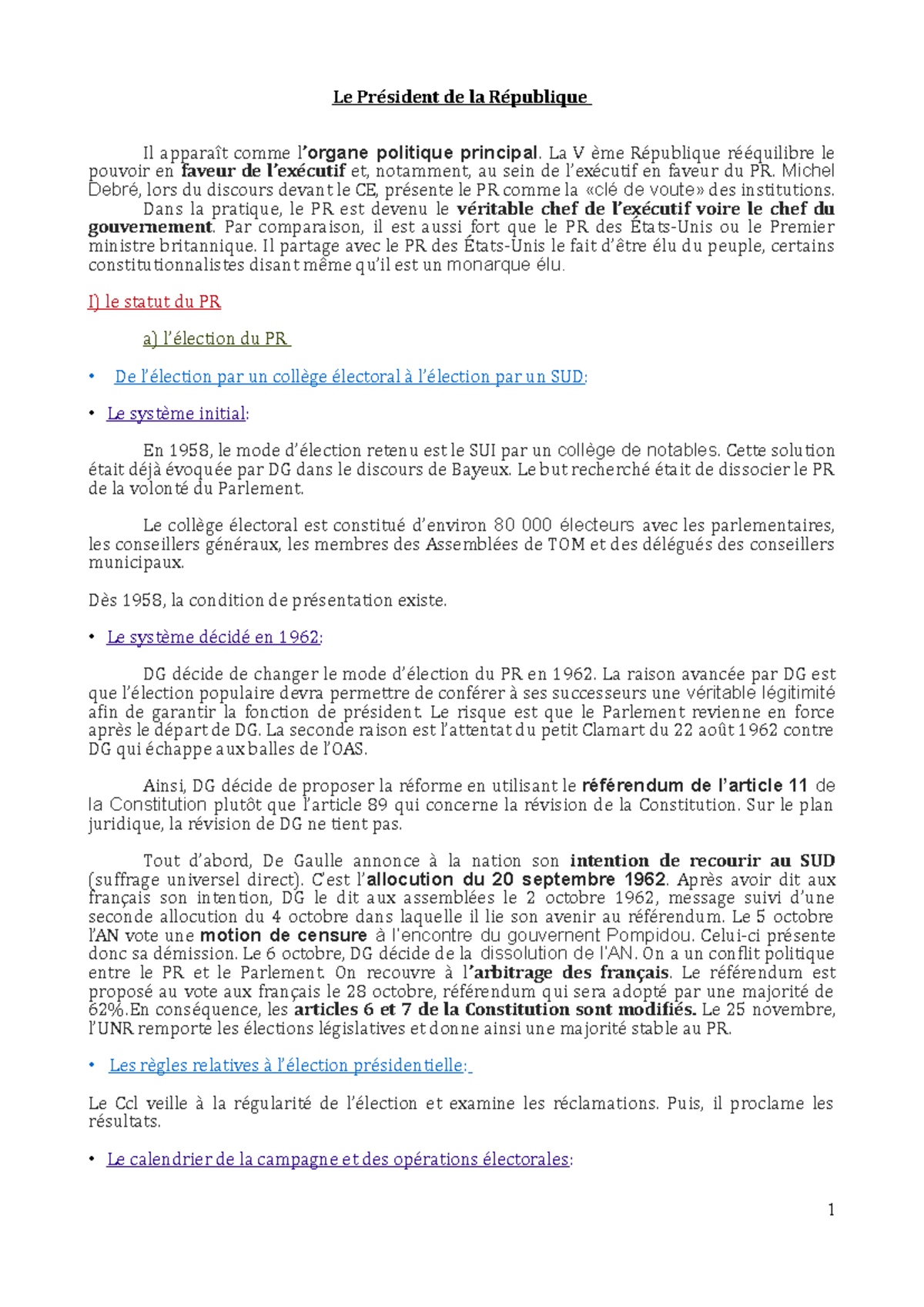 Fonction et Pouvoirs du Président de la République en Droit Français ...
