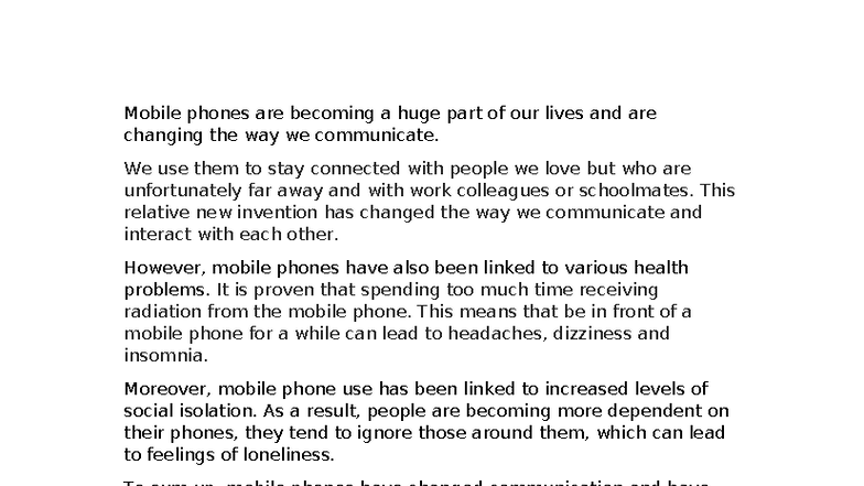 Mobile Phones and Their Impact on Communication and Health - Studocu
