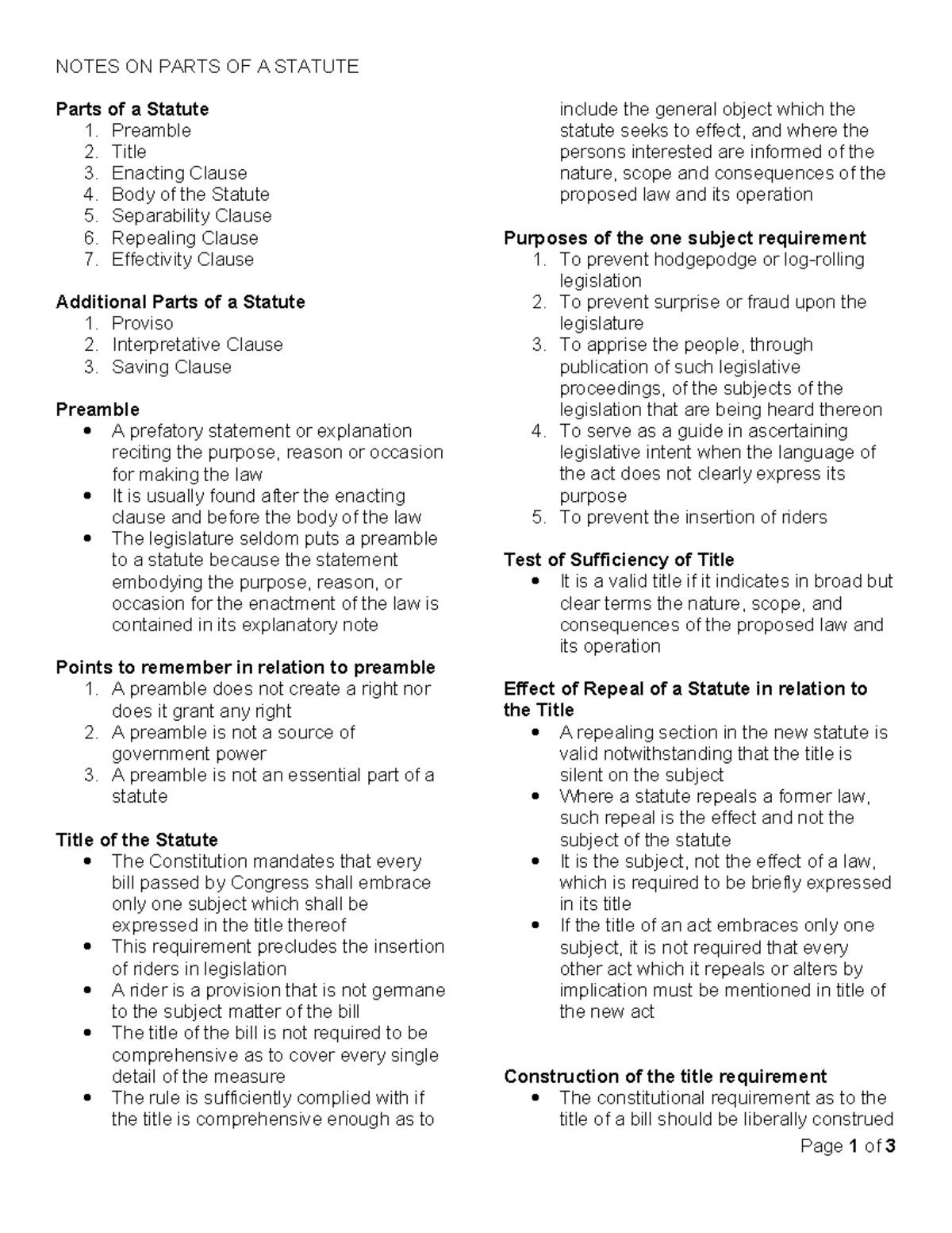 NOTES ON PARTS OF A STATUTE: Preamble, Title, Enacting Clause, and More ...