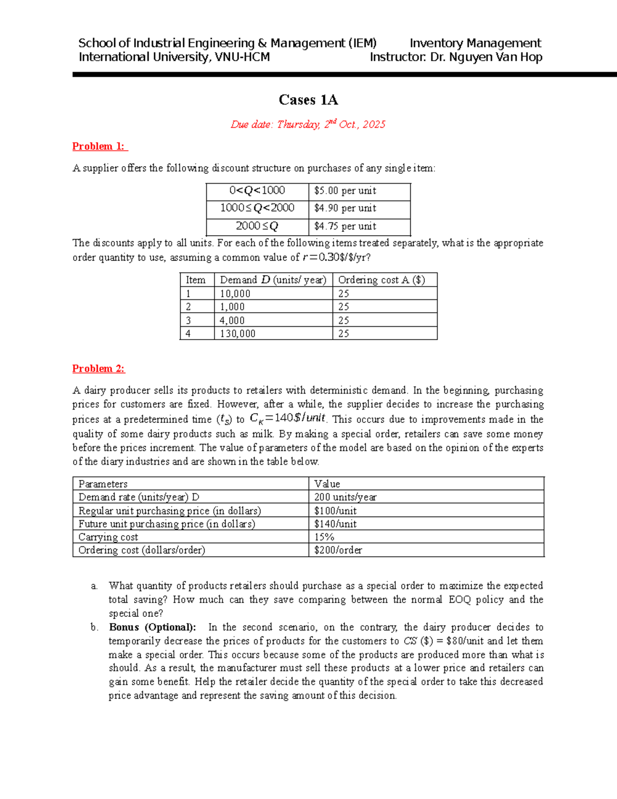 IEM Inventory Management Case Study 1A - Homework Analysis - Studocu