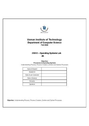 LAB 8 -CS312 -OPERATING SYSTEMS - Usman Institute of Technology ...