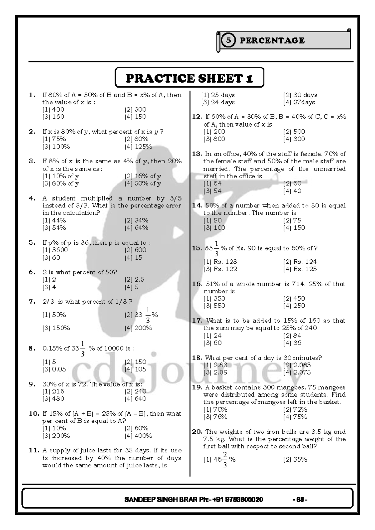 Ch-5 Percentage Practice Questions and Solutions - Studocu