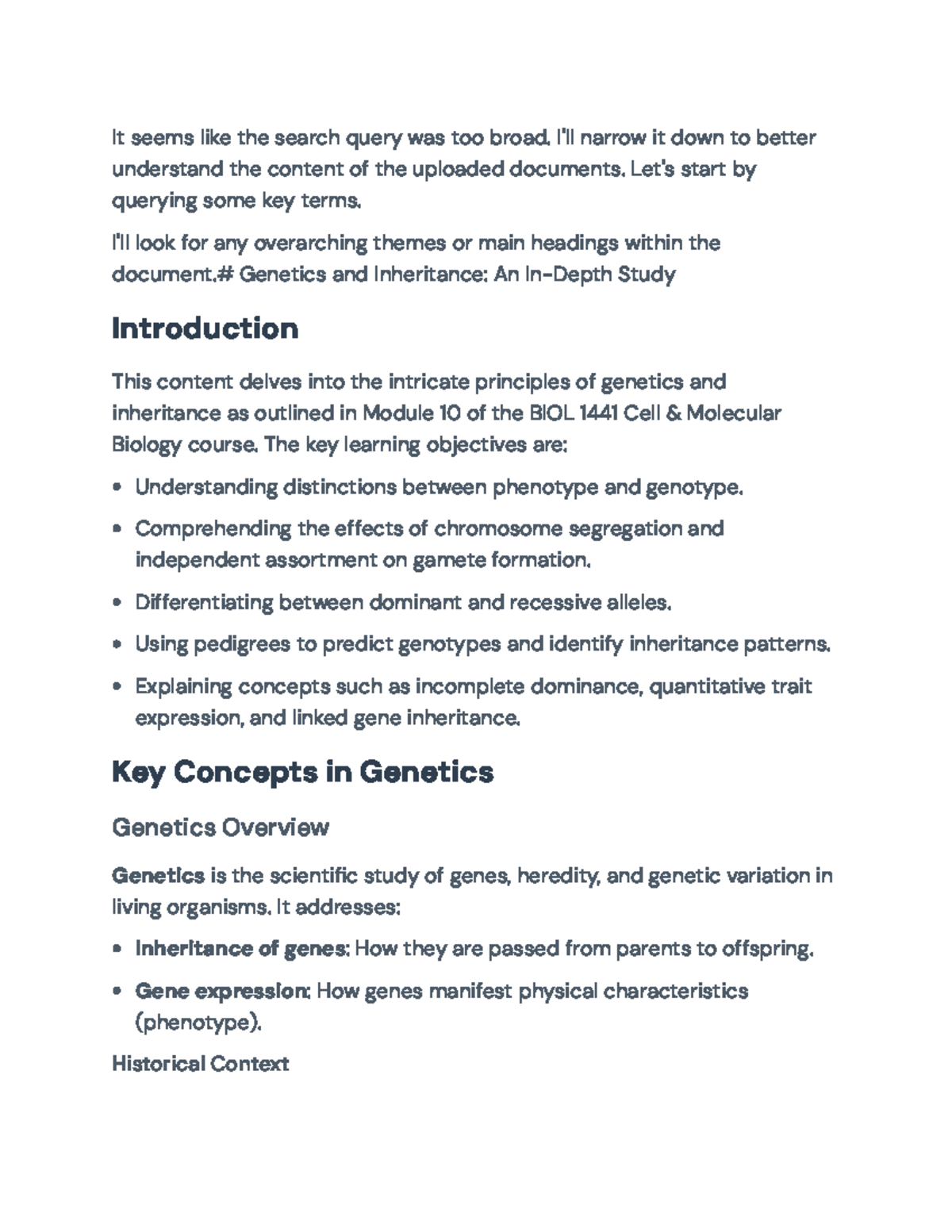 Genetics and Inheritance: Key Concepts Overview for BIOL 1441 - Studocu