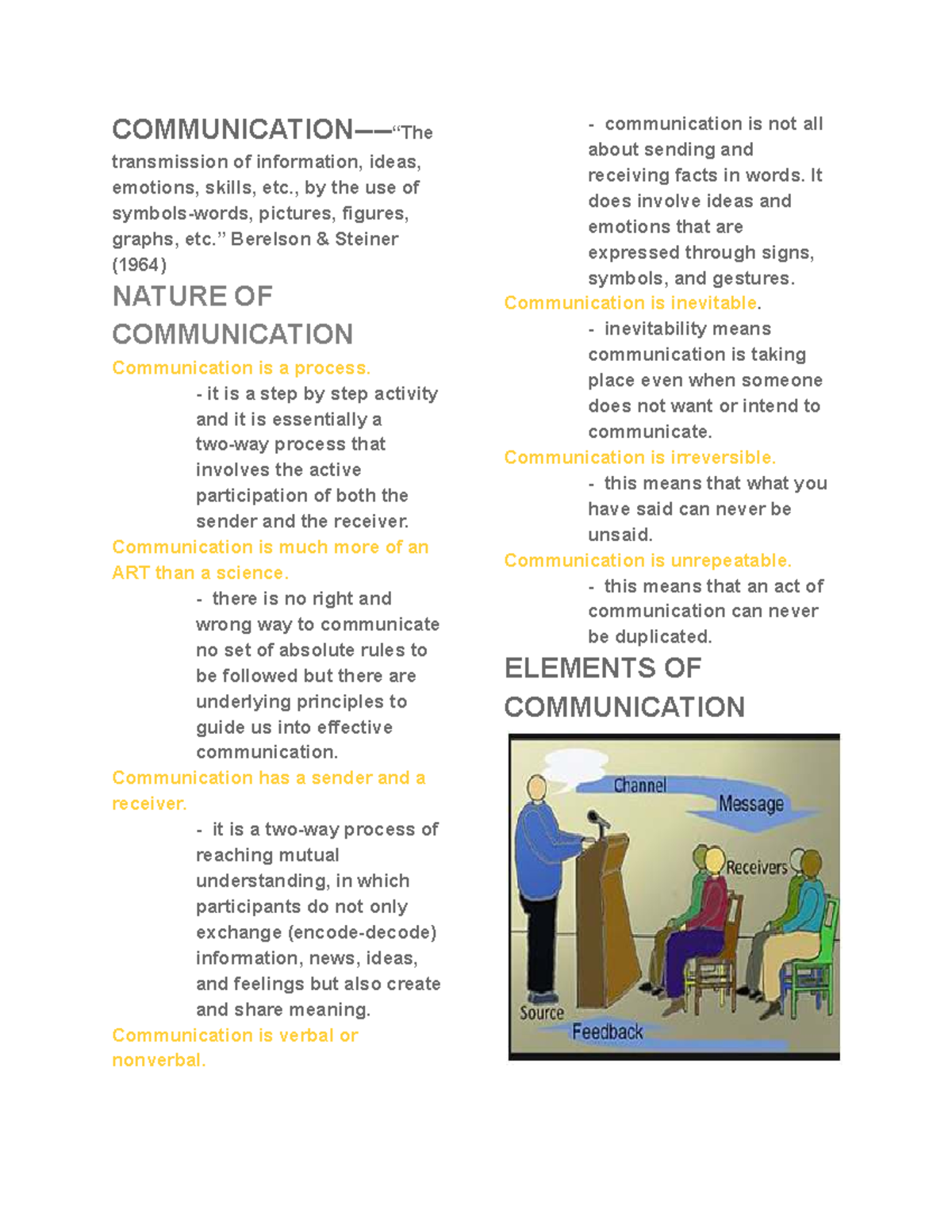 ORAL COMM 1 - Nature and Elements of Communication Notes - Studocu
