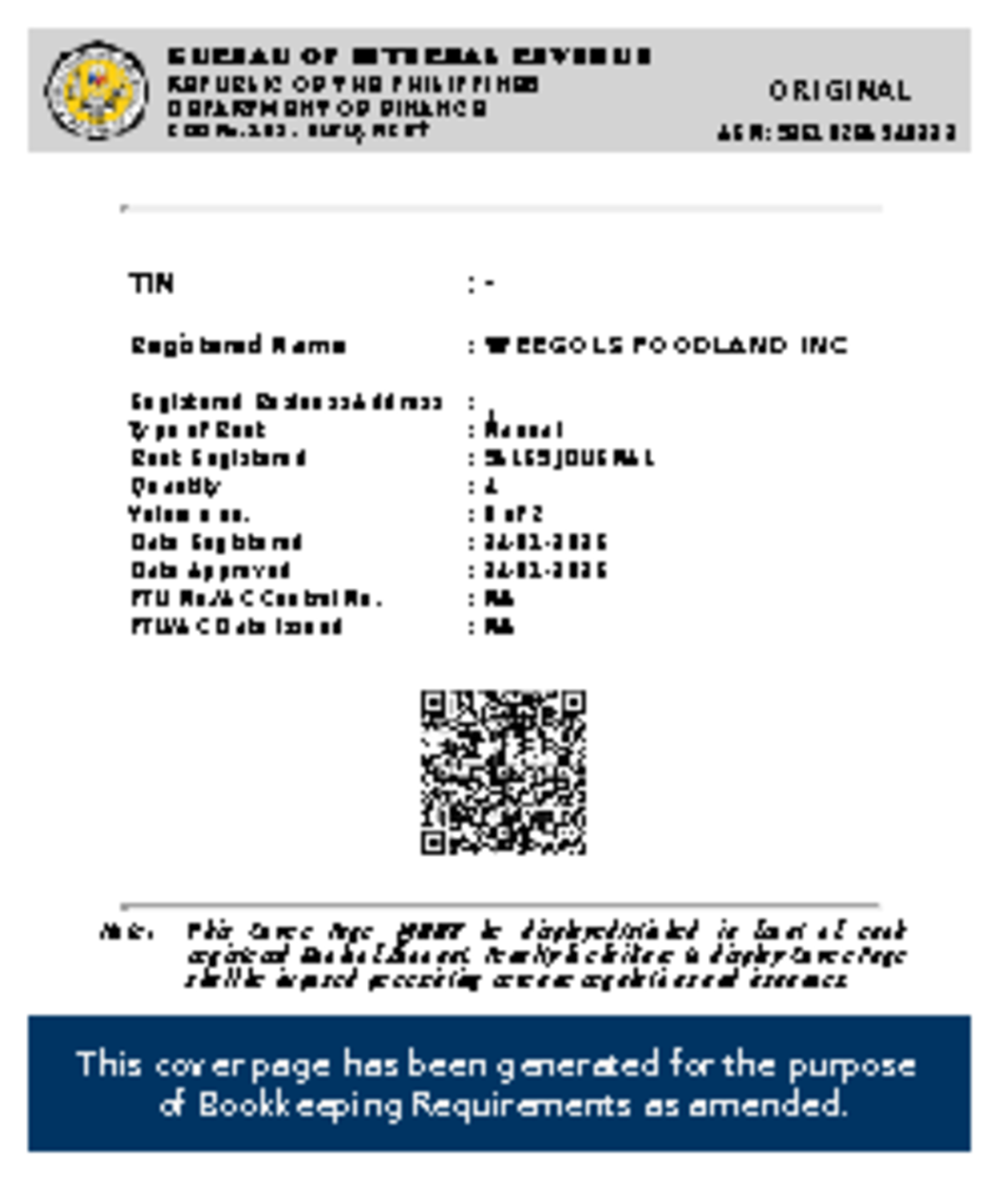 BIR RDO No. 103 Butuan City Sales Journal Cover Page Requirements - Studocu
