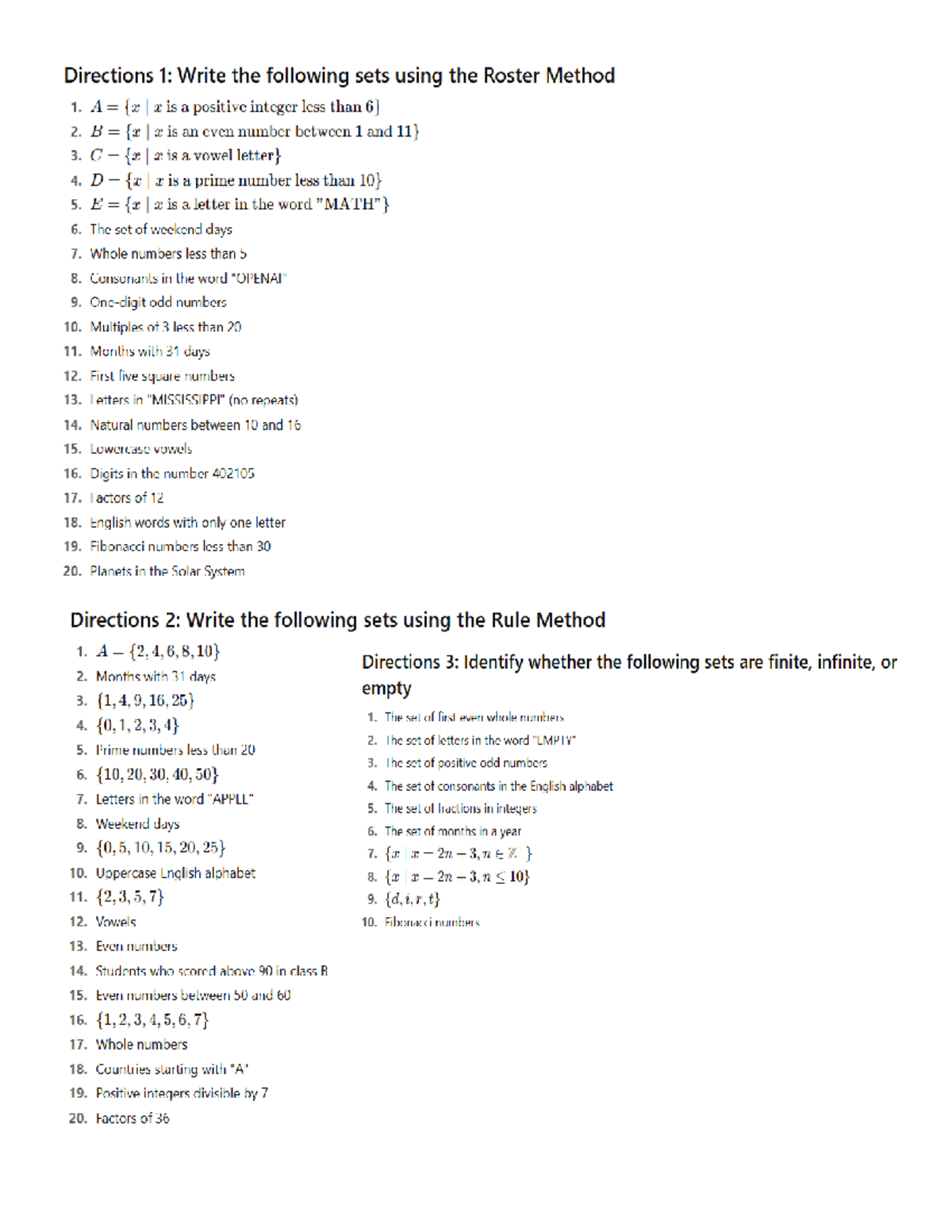 Reviewer-GE-MATH: Set Notation Using Roster and Rule Methods - Studocu