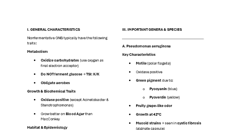 Nonfermentative Gram-Negative Bacilli: Key Characteristics ...