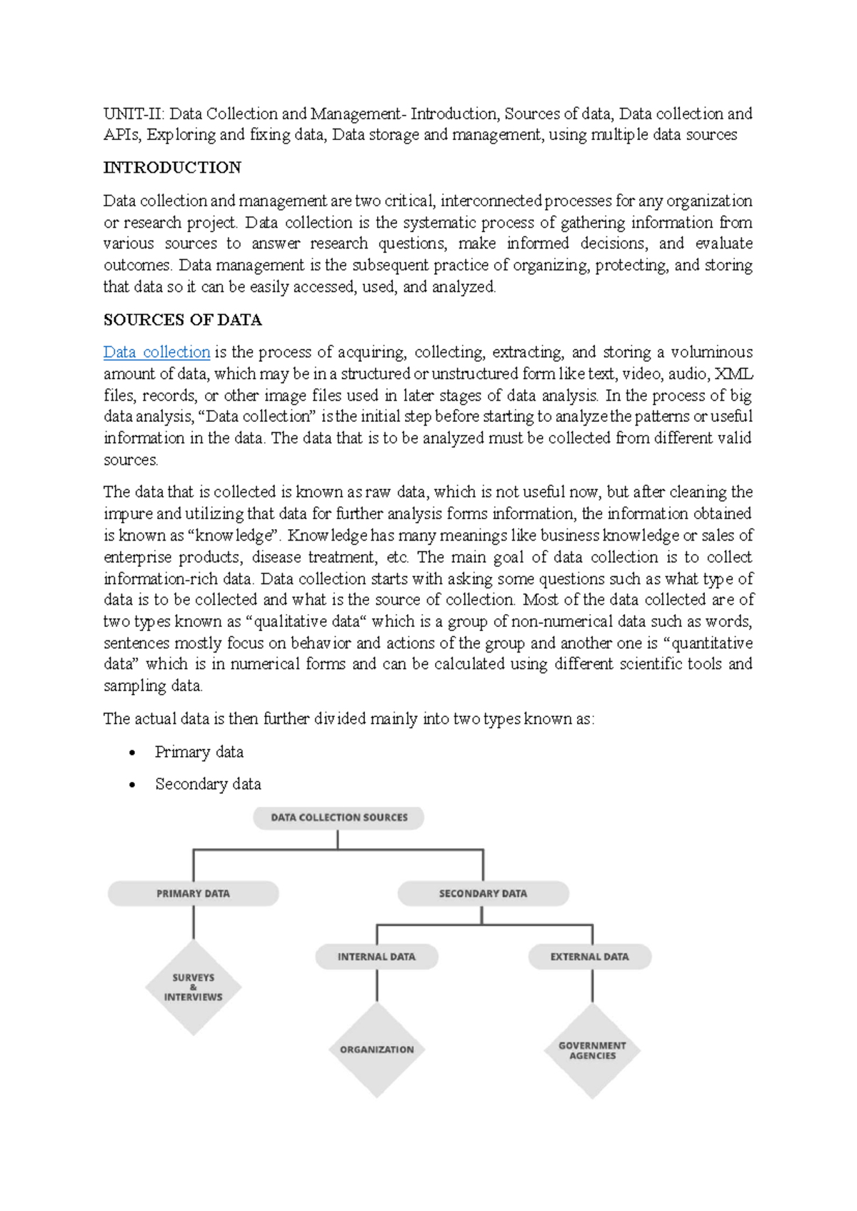 DS UNIT-2: Data Collection, Management, and APIs Overview - Studocu