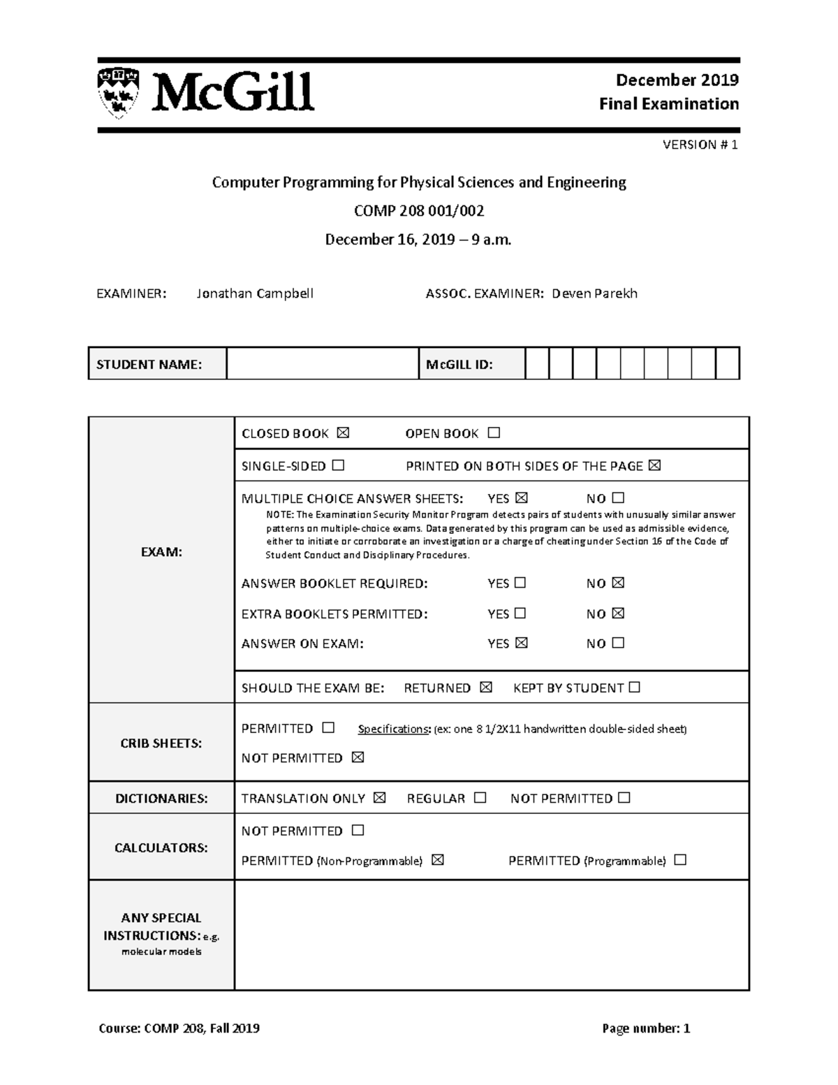 COMP208 F2019 Final Exam Solutions and Code Implementations - Studocu
