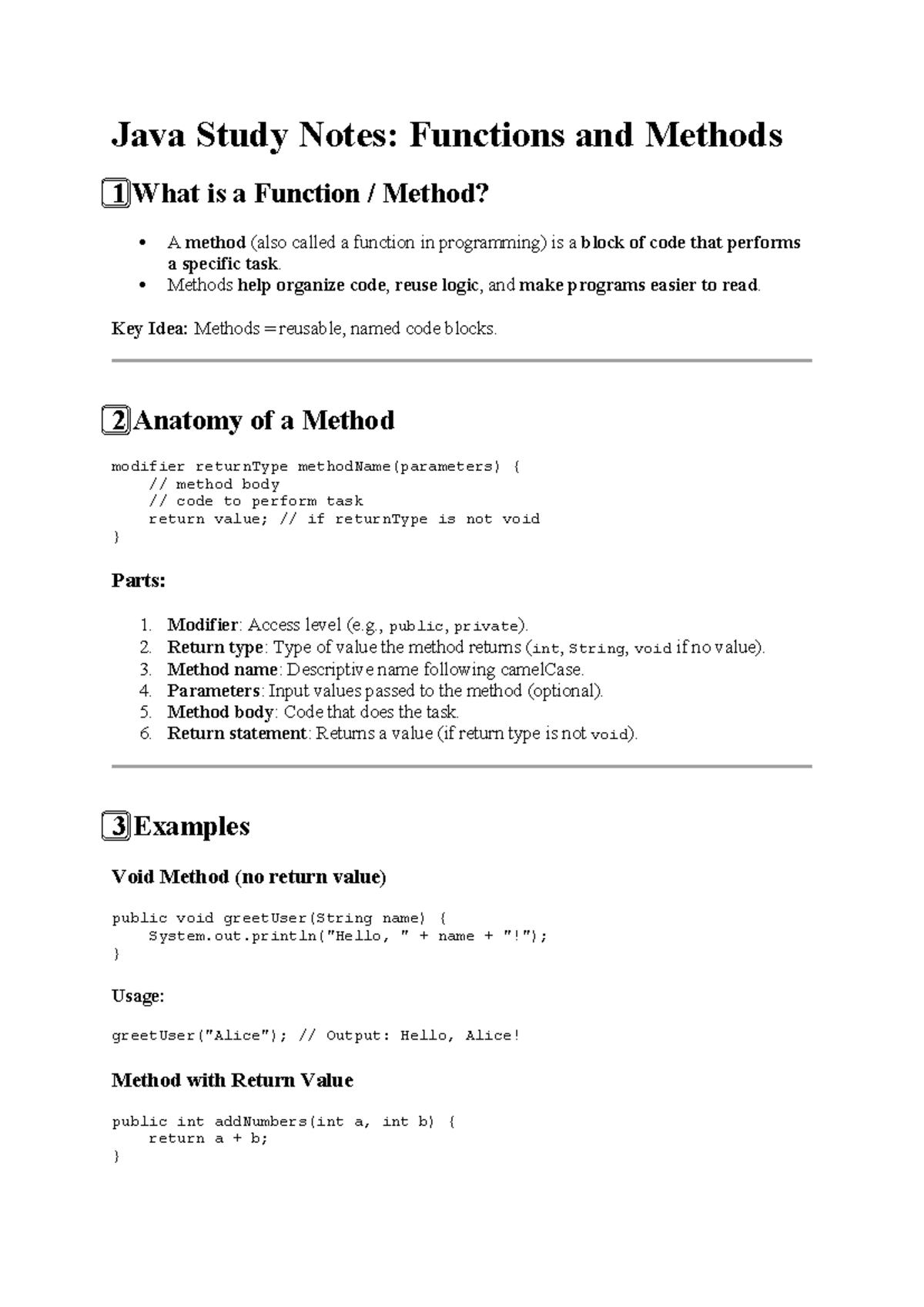 Java Study Notes: Functions & Methods Overview - Studocu