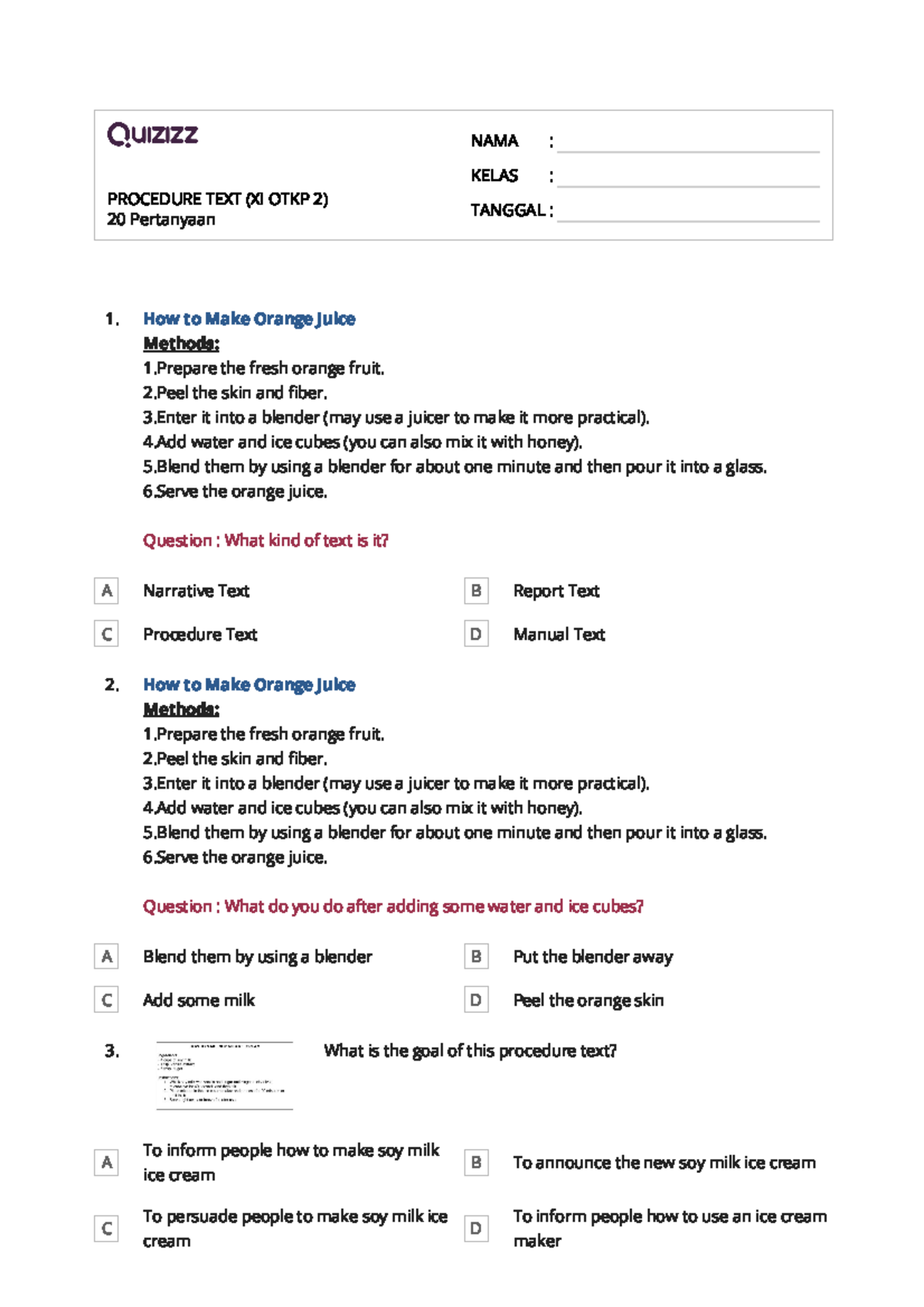 Procedure Text Practice (XI OTKP 2) - 20 Questions - Studocu