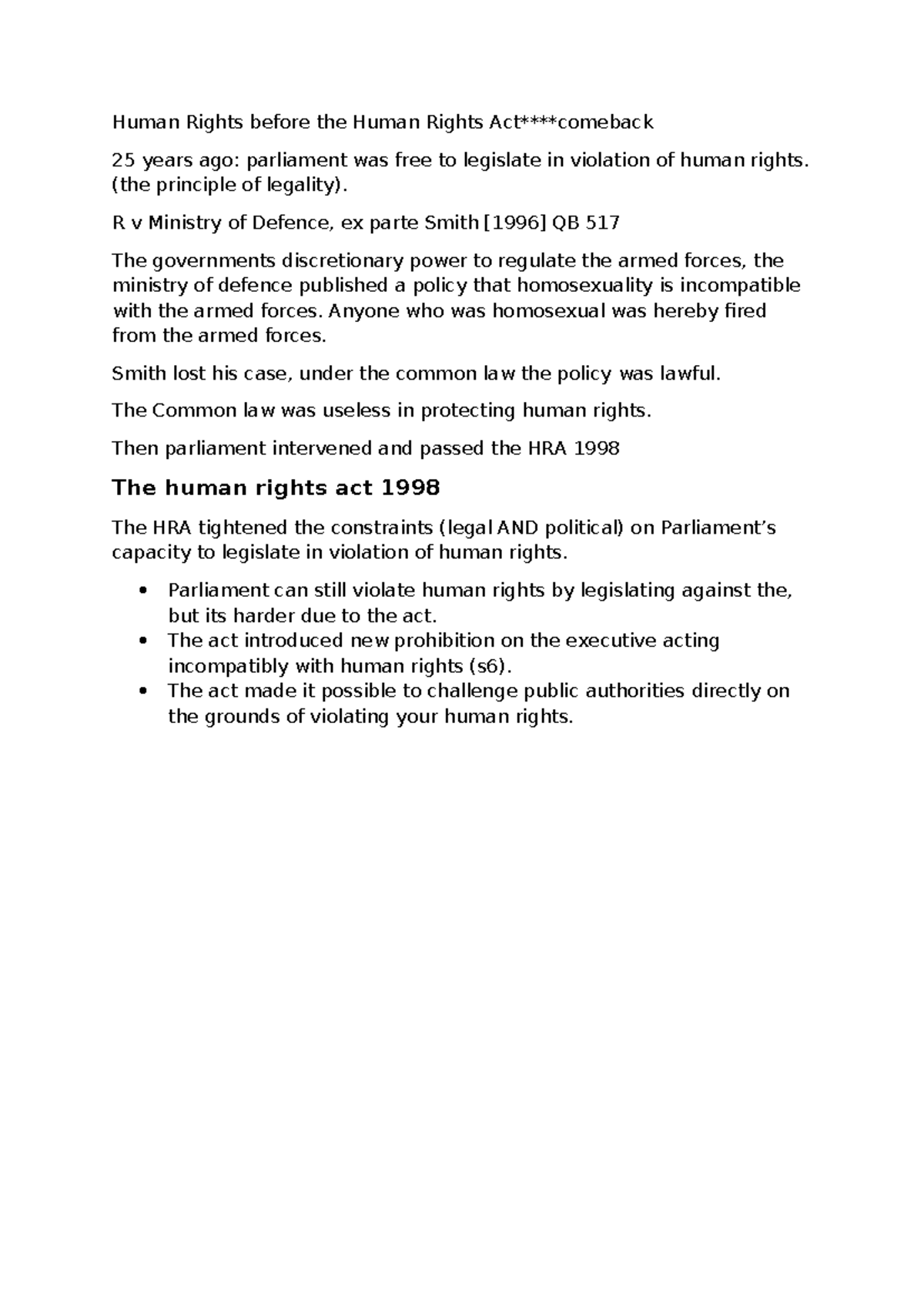 Week 9: Human Rights Judicial Review and the HRA 1998 Analysis - Studocu