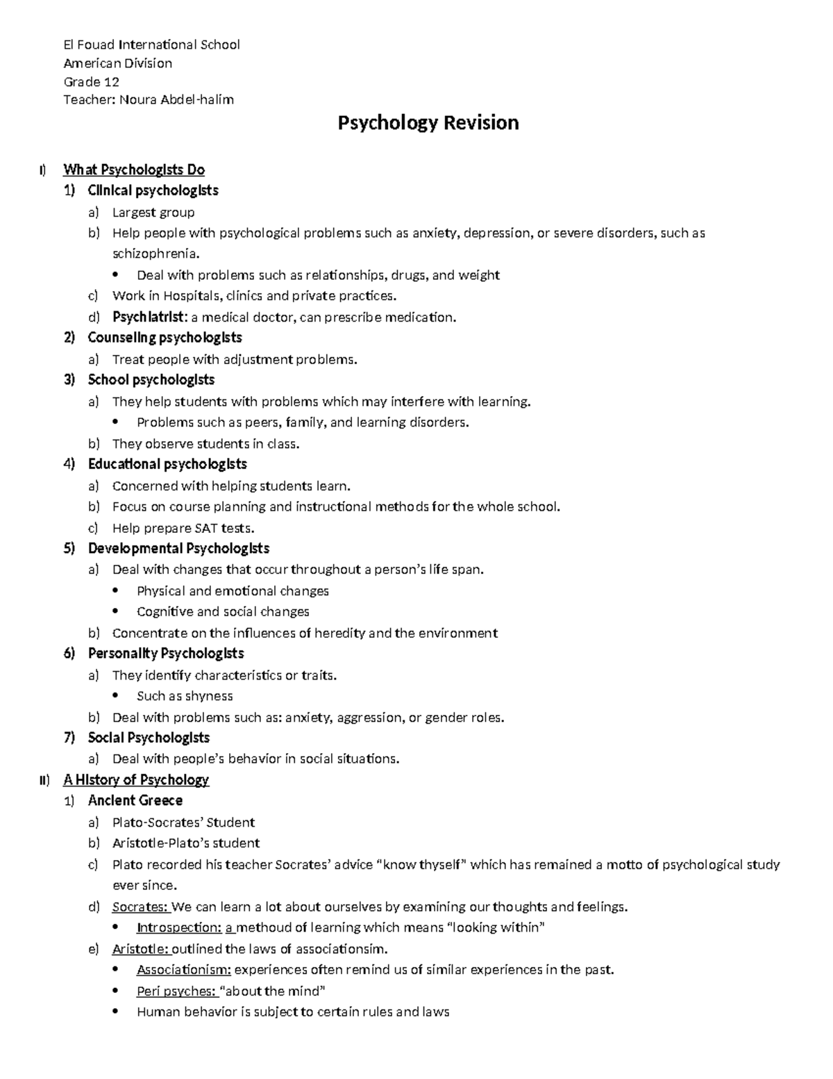 Psychology Revision Notes for Grade 12 - 331886712 - Studocu