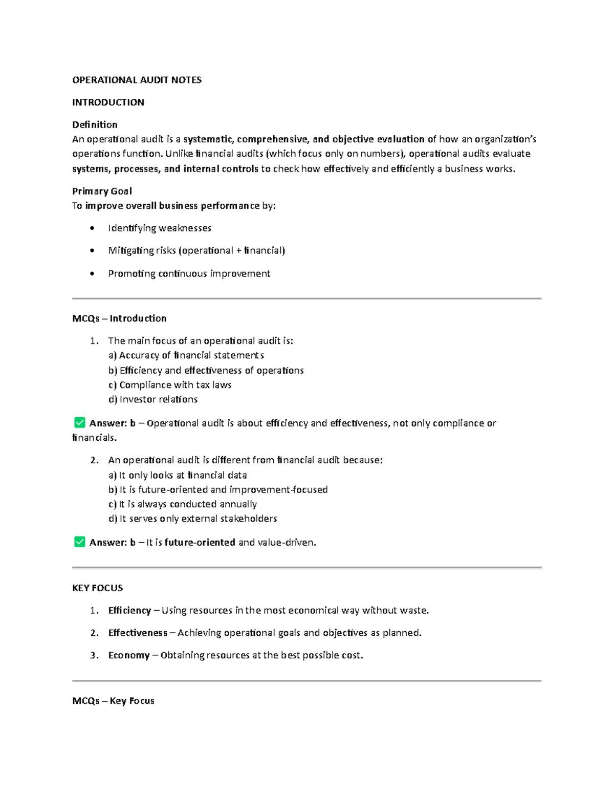 OP AUD - Operational Audit Notes and Key Insights - Studocu