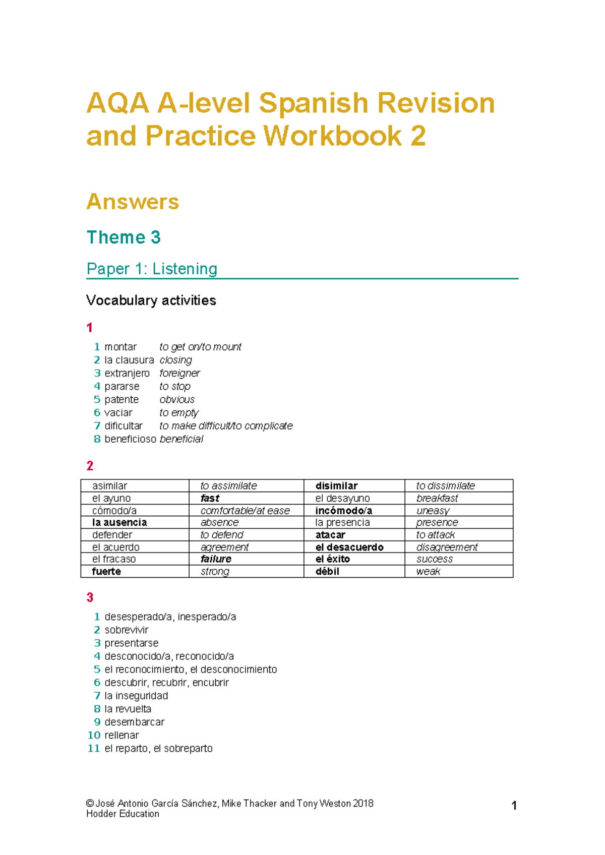 AQA A-level Spanish Workbook 2: Answers for Theme 3 and Grammar - Studocu