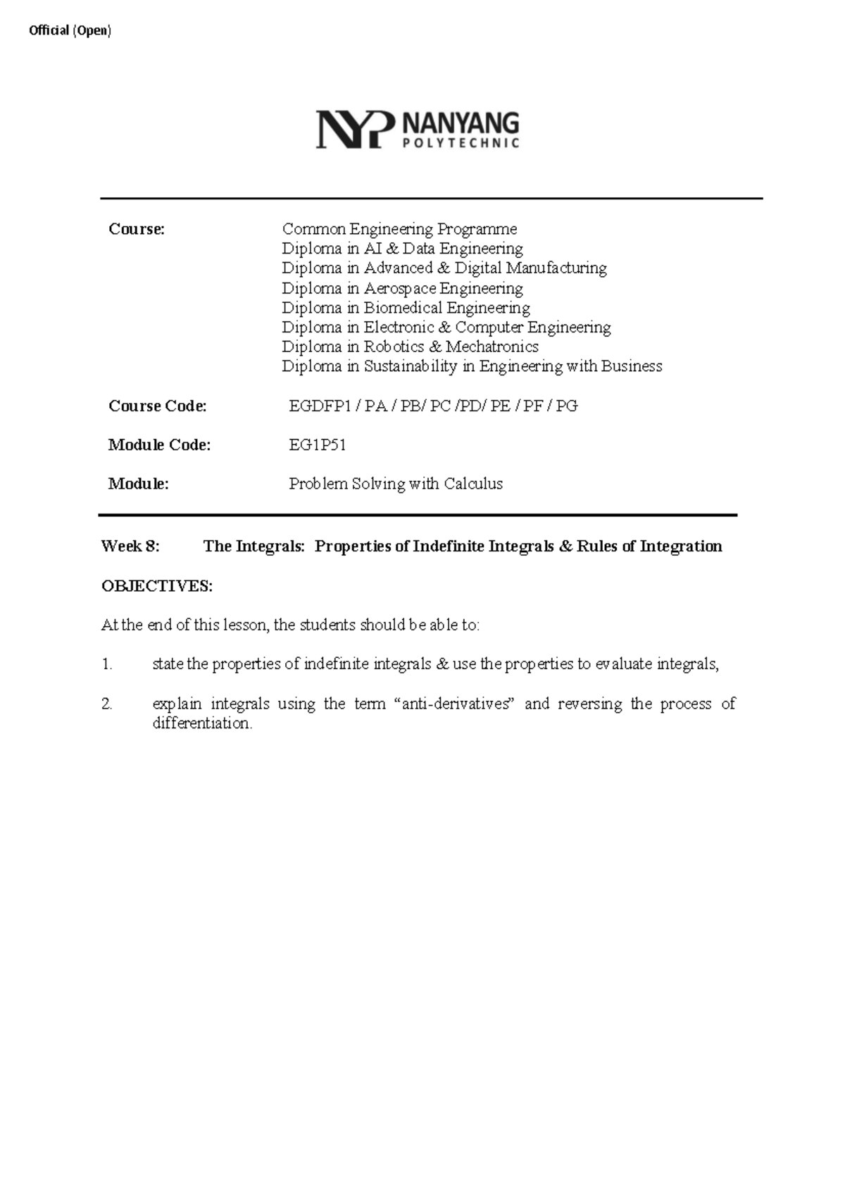Week 8: The Integrals - Indefinite Integrals & Integration Rules ...