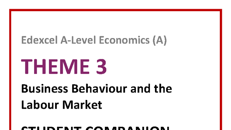 Edexcel Economics (A) Theme 3: Business Behaviour & Labour Market ...