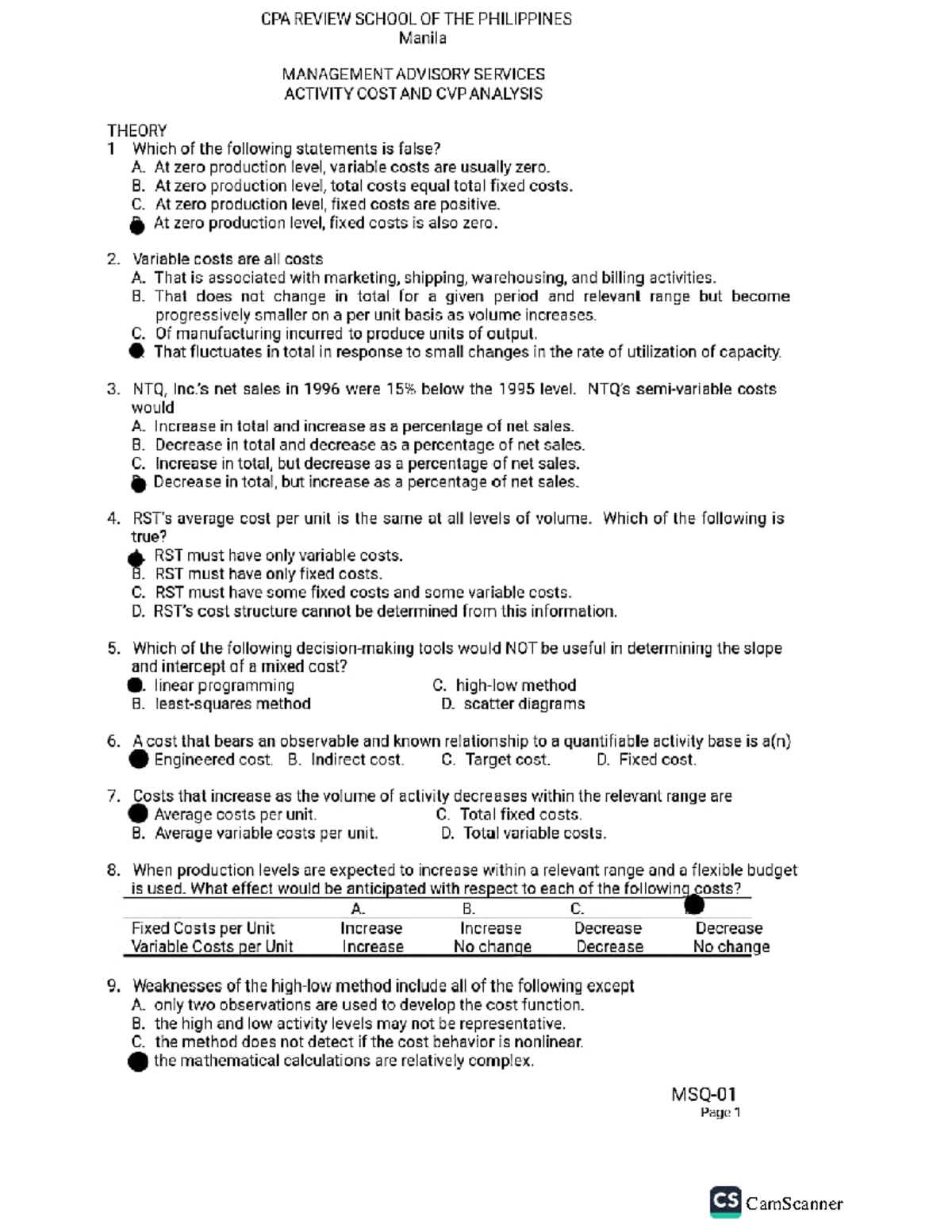 CPA 101: Management Advisory Services - Activity Cost & CVP Analysis ...