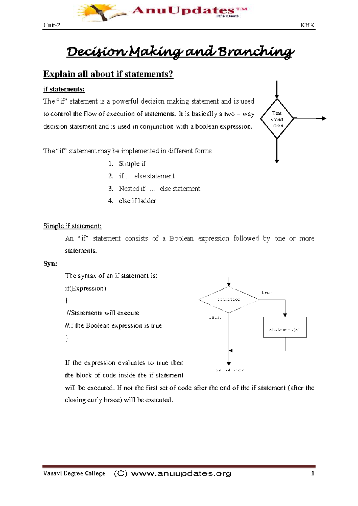 KHK Decision Making in Java: Understanding If Statements and More - Studocu