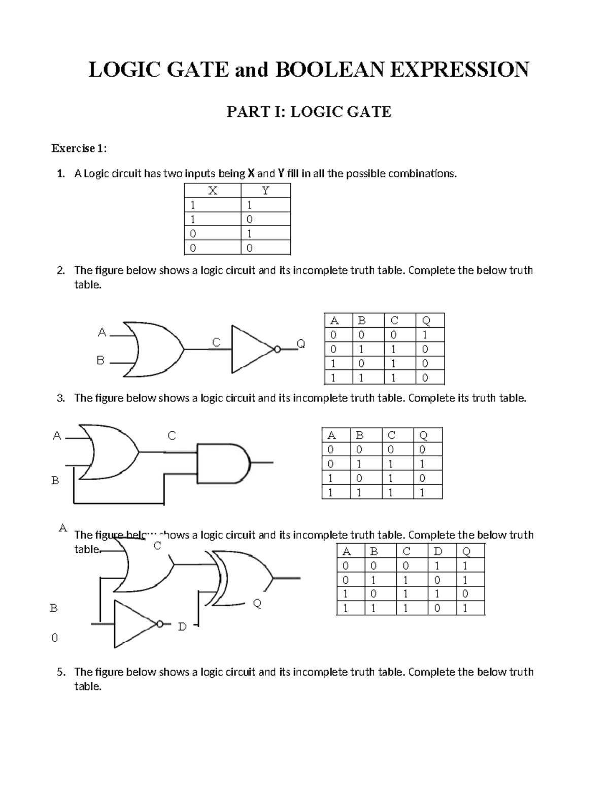PCO-IT-Tut9-10: Logic Gates & Boolean Expressions Exercises - Studocu