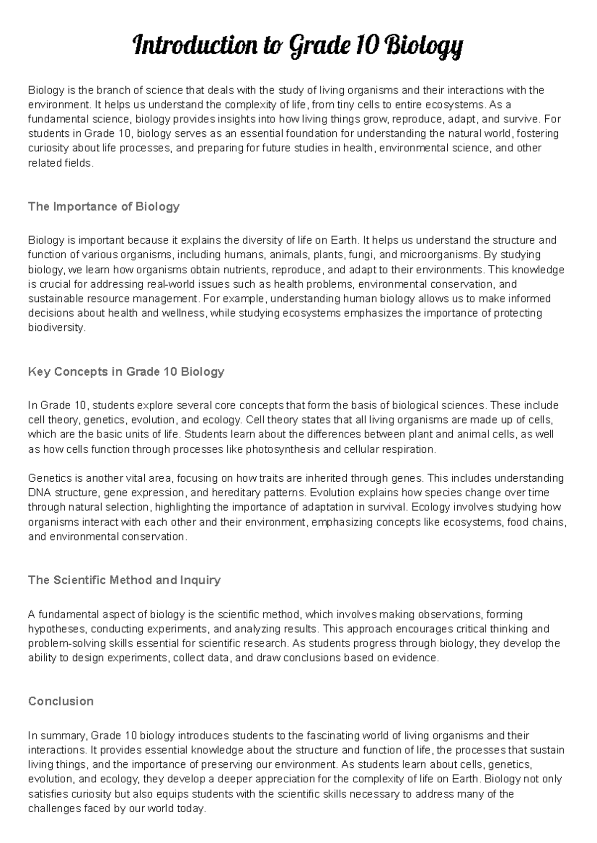 Grade 10 Biology: Understanding Life, Cells, Genetics, and Ecology ...
