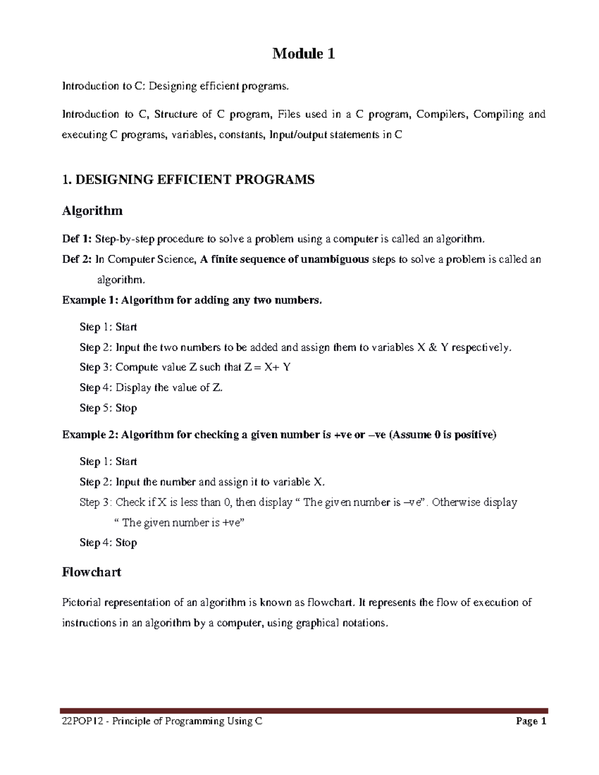 Module 1 - Intro to C Programming Concepts and Efficiency - Studocu
