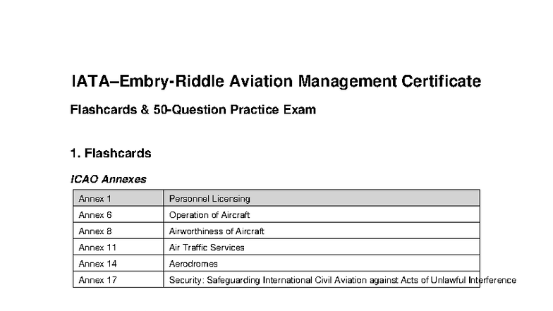 IATA Embry Riddle Aviation Management Flashcards Practice Exam - IATA ...