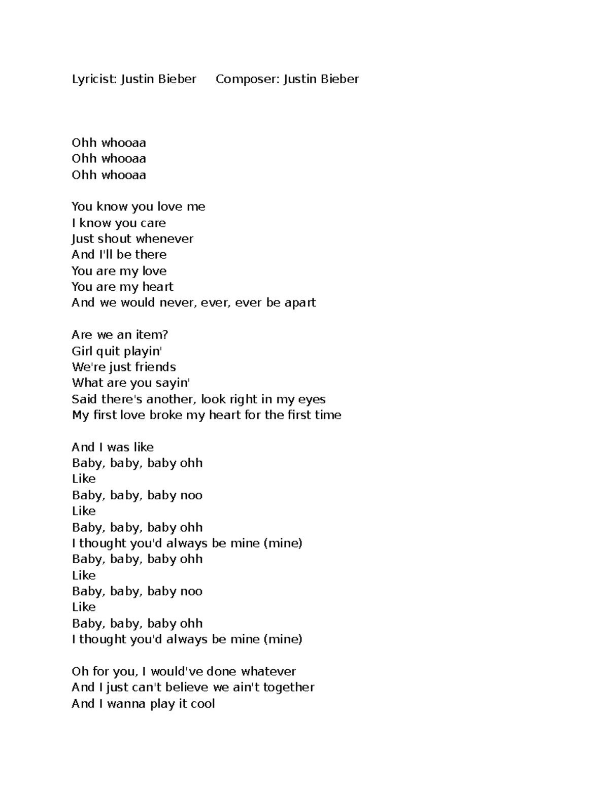 Lyrics Analysis: Justin Bieber's 