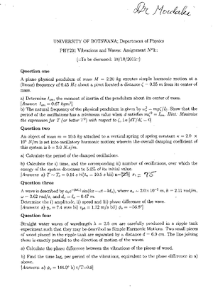 A PHY 231 TEST 1 2011 - very helpful - University of Botswana ...