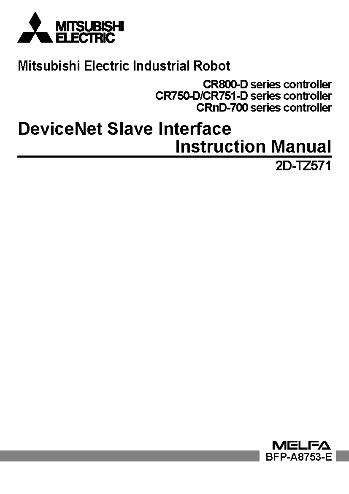 Mitsubishi Electric Robot DeviceNet Slave Interface Manual (2D-TZ571 ...