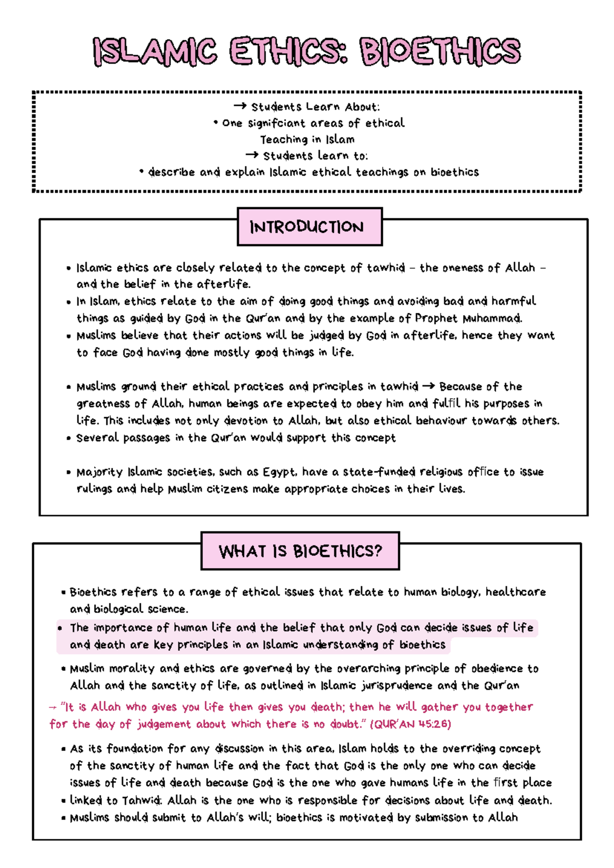 ISLAMIC ETHICS: BIOETHICS OVERVIEW AND TEACHINGS - Studocu