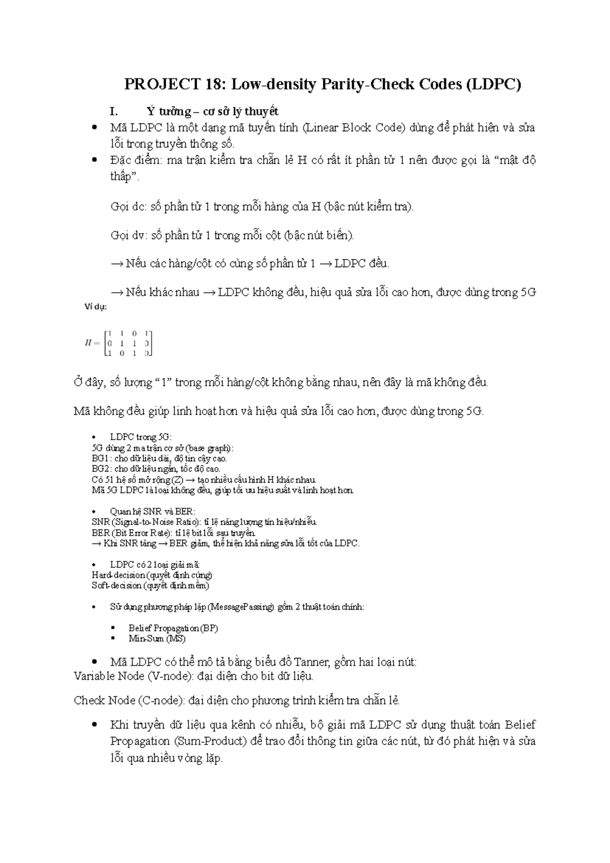 PROJECT 18: LDPC Codes and Belief Propagation Theory - Studocu