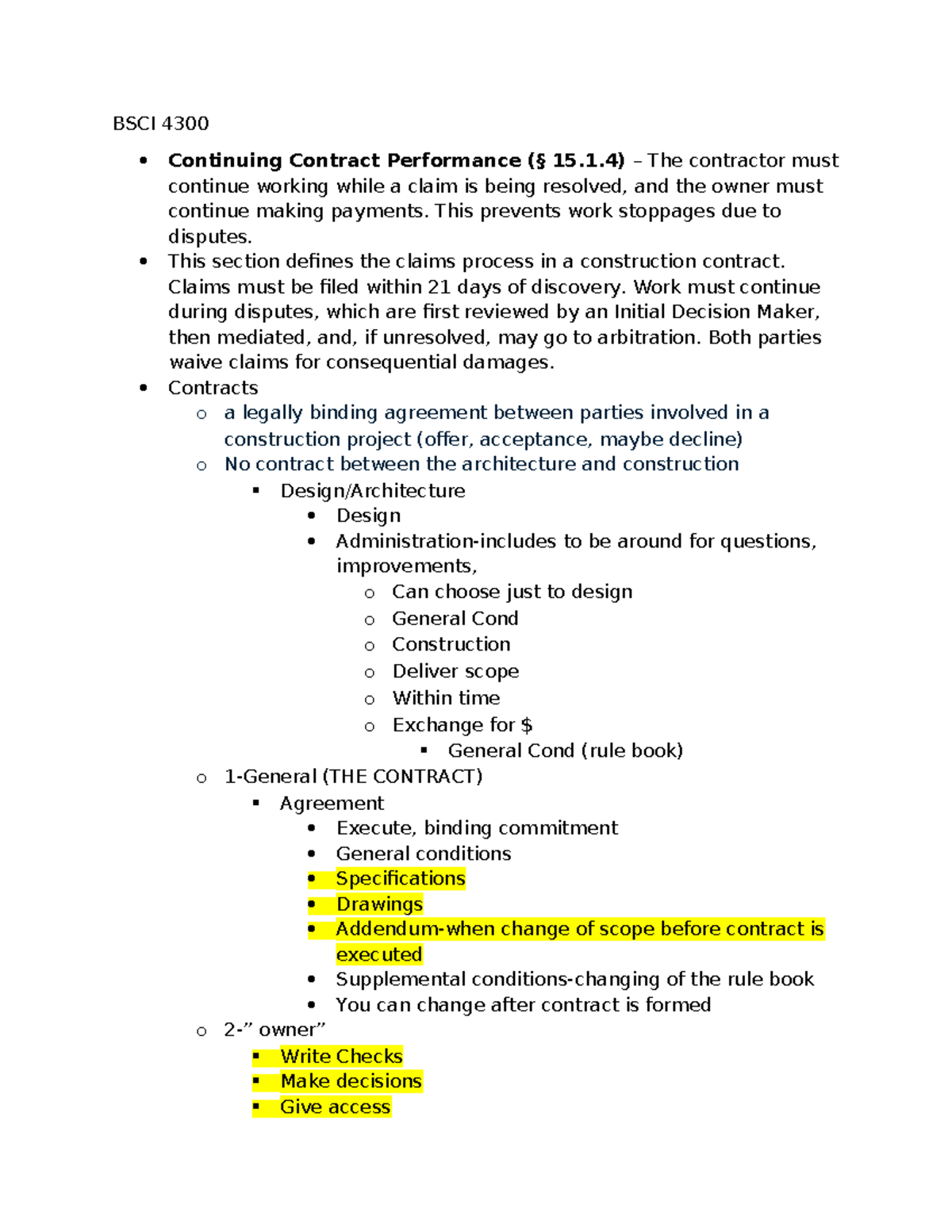 Understanding Construction Contracts: BSCI 4300 Overview and Guidelines ...