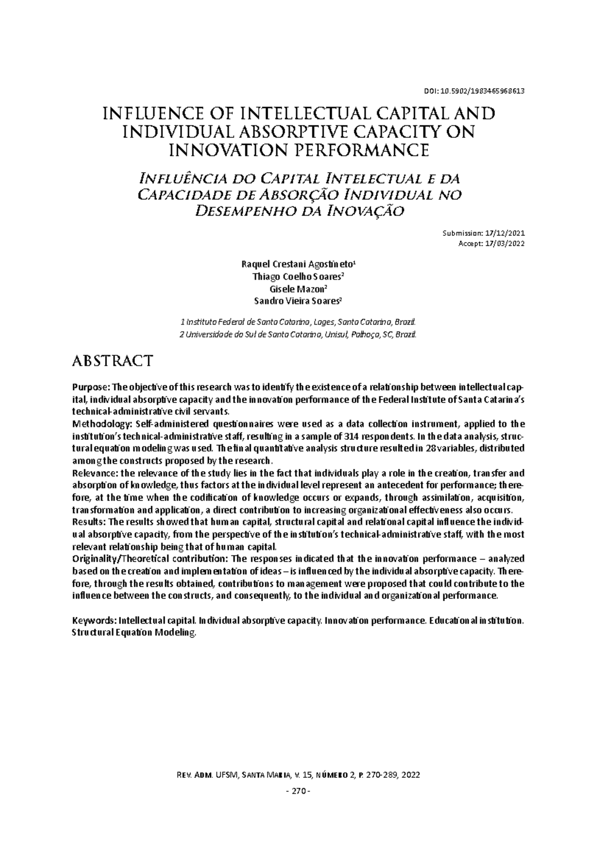 INFLUENCE OF INTELLECTUAL CAPITAL ON INNOVATION PERFORMANCE: A STUDY ...