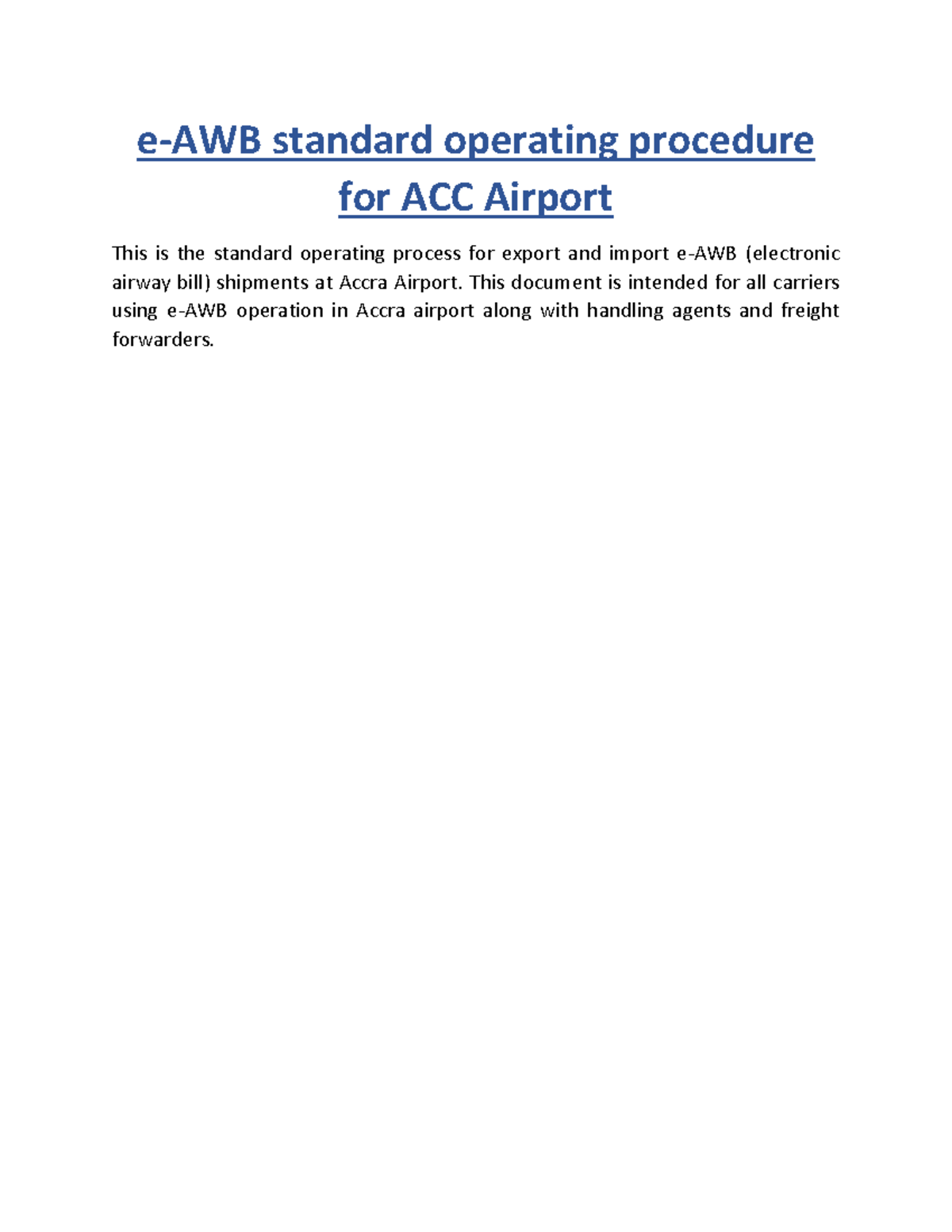 Standard Operating Procedure for E-AWB at ACC Airport - Studocu