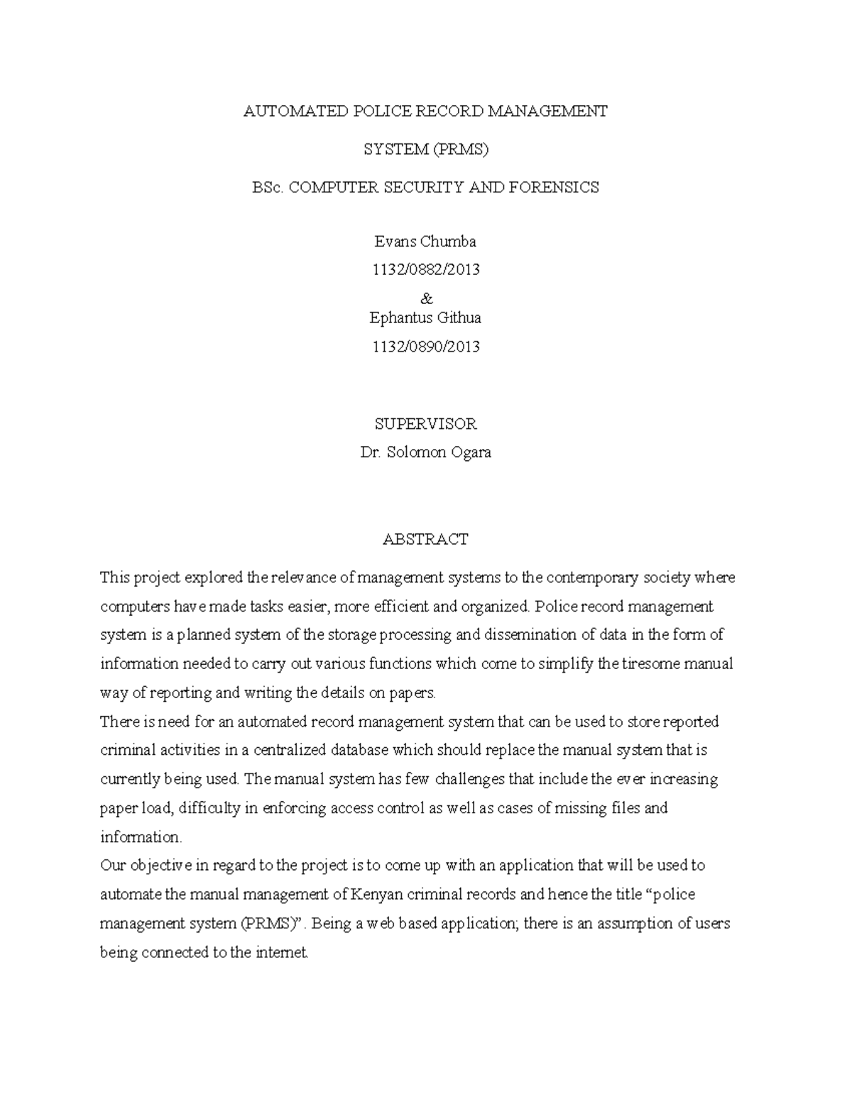 EC - Proposal for Automated Police Record Management System (PRMS ...