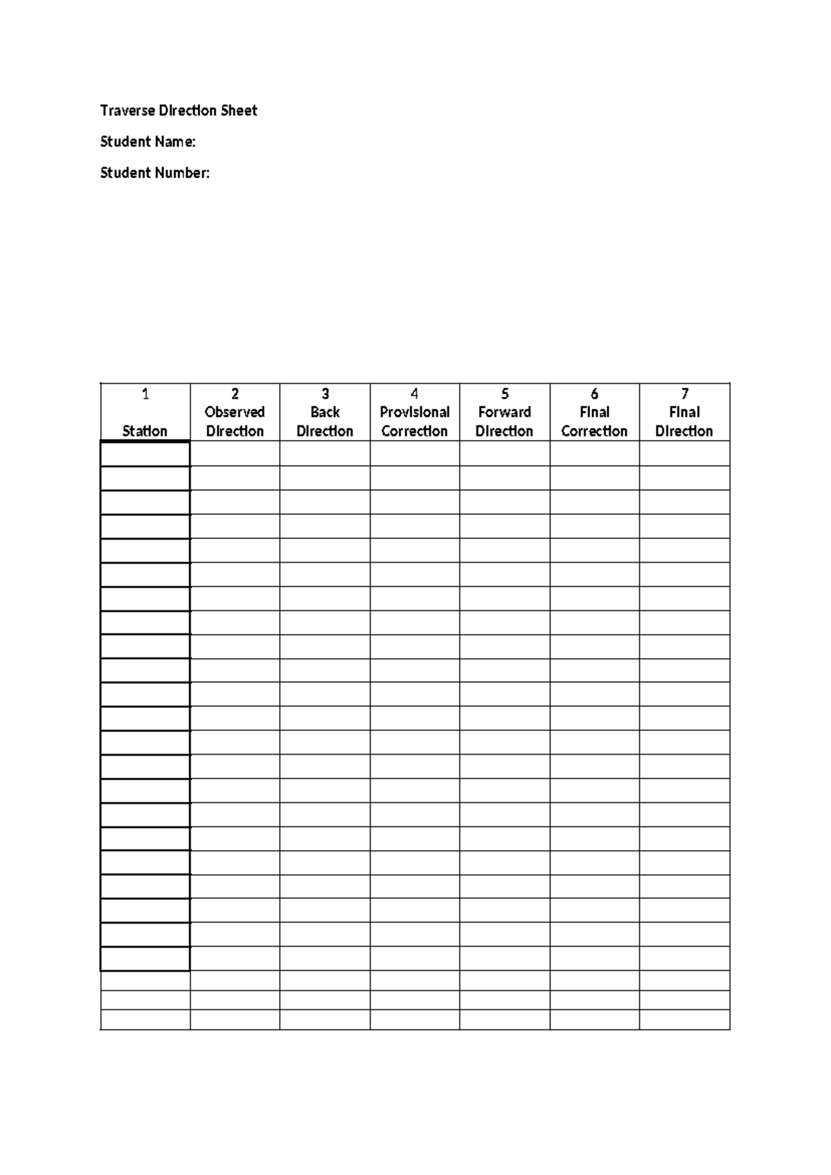 Traverse Calc Sheet(Direction sheet and Coordinate calc sheet) - trn213 ...