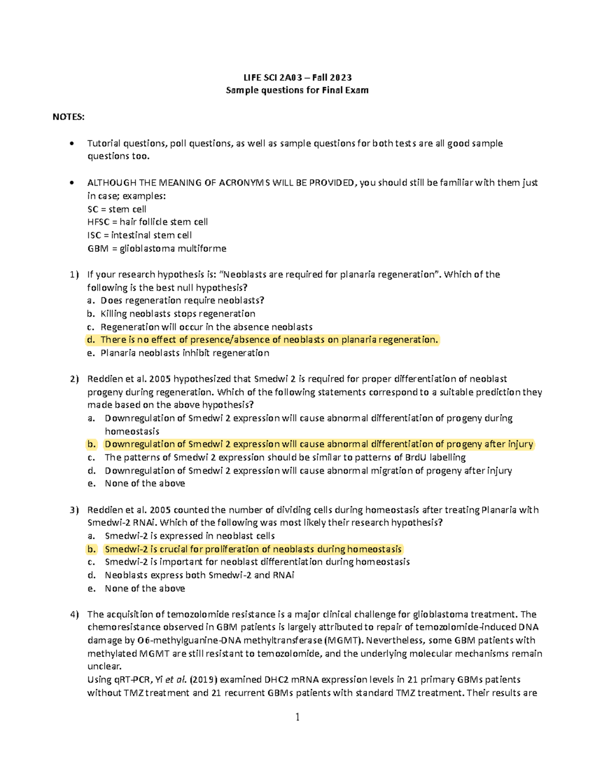 LS2A03 F2023 Final Exam Sample Questions & Guidelines - Studocu