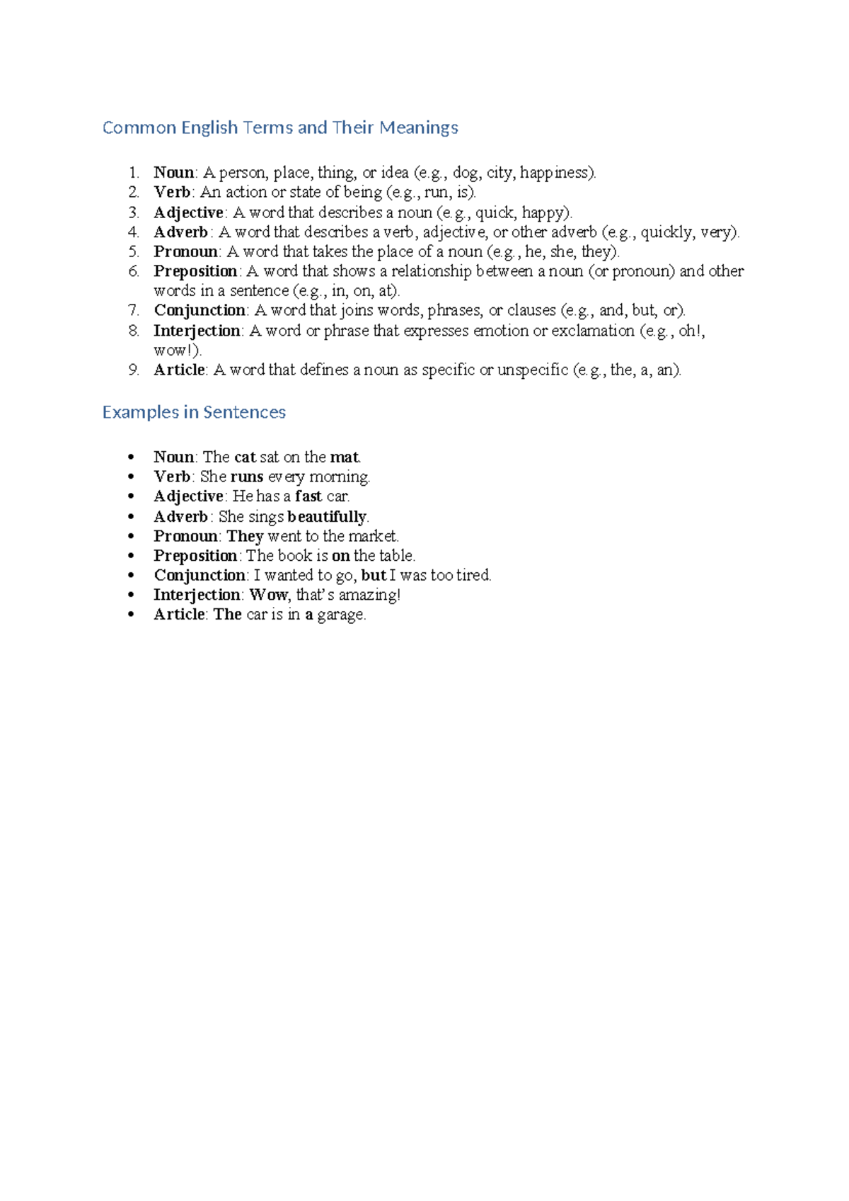 English Terminology - Common English Terms and Their Meanings Noun: A ...