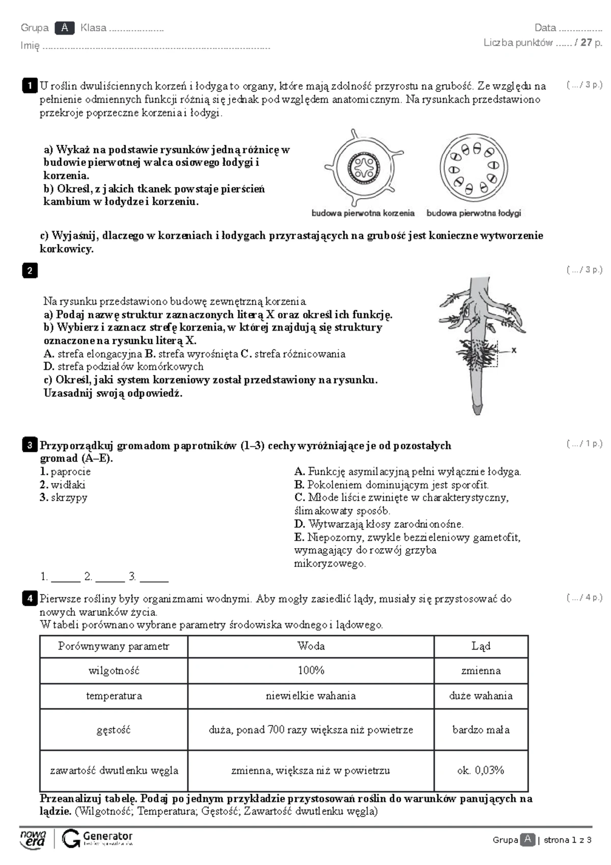Sprawdzian Biologia Swiat Roślin Gimazjum Kl 2 www.studocu.com