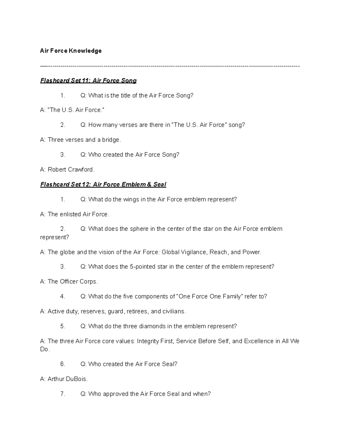 Air Force Flashcards: Song, Emblem, Planes & Values - Studocu