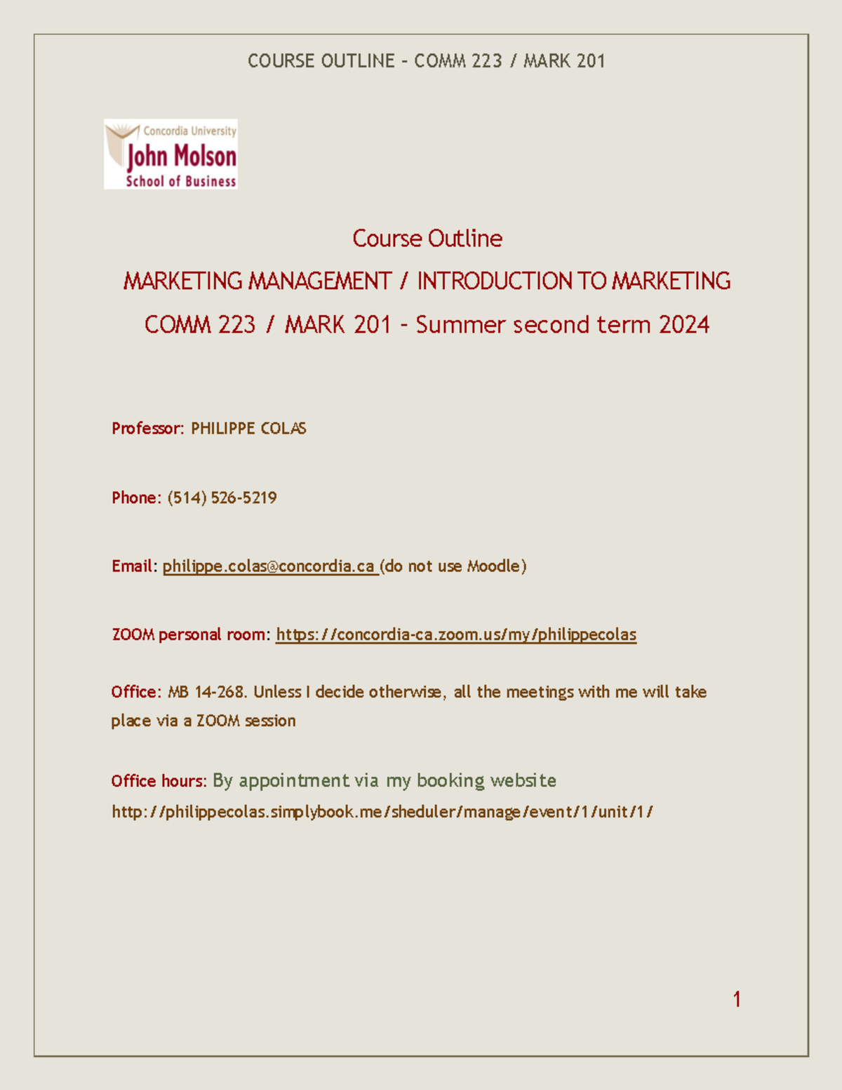 Introduction to Marketing Course Outline (MARK 201 - Summer 2024) - Studocu