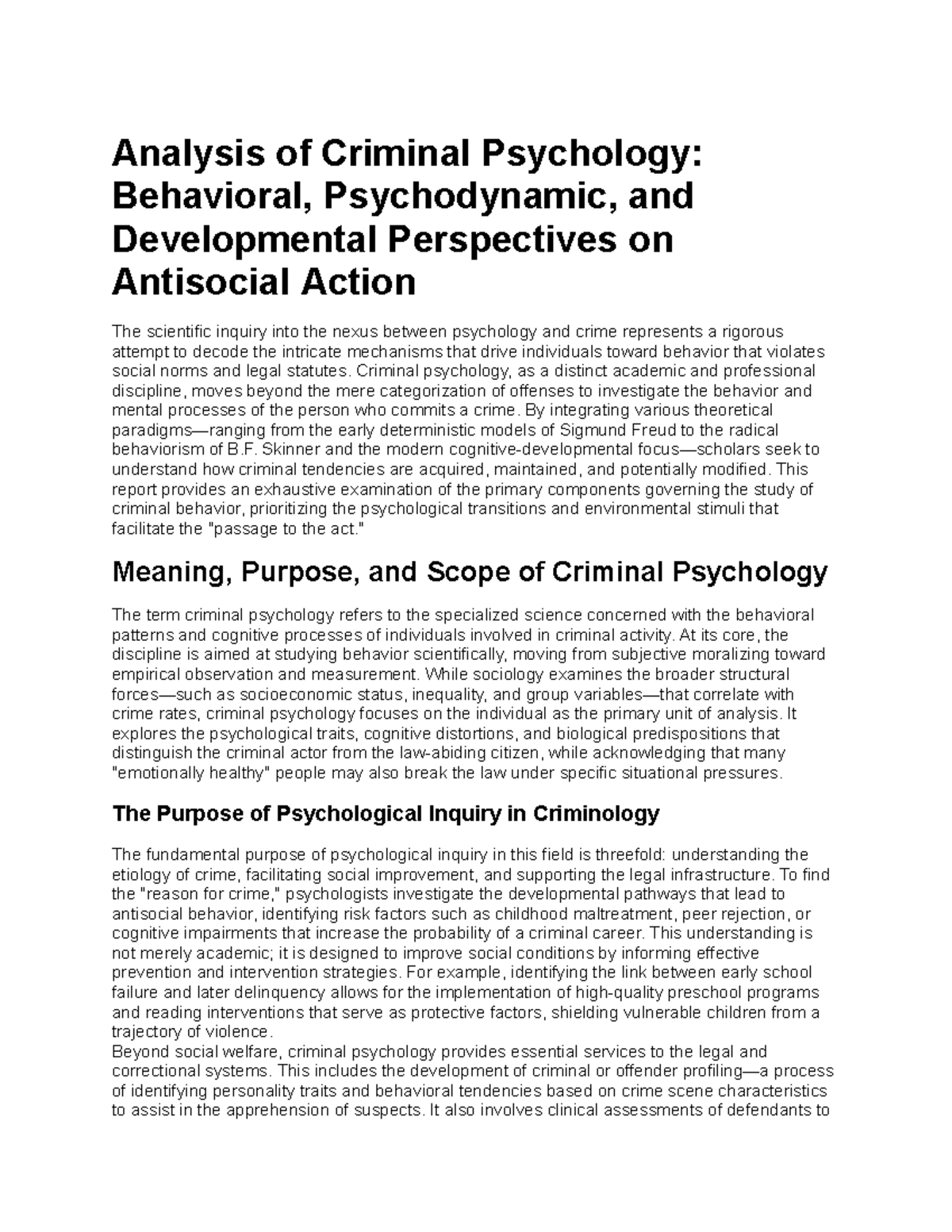 Unit 1 - Criminal Psychology: Behavioral and Developmental Insights ...