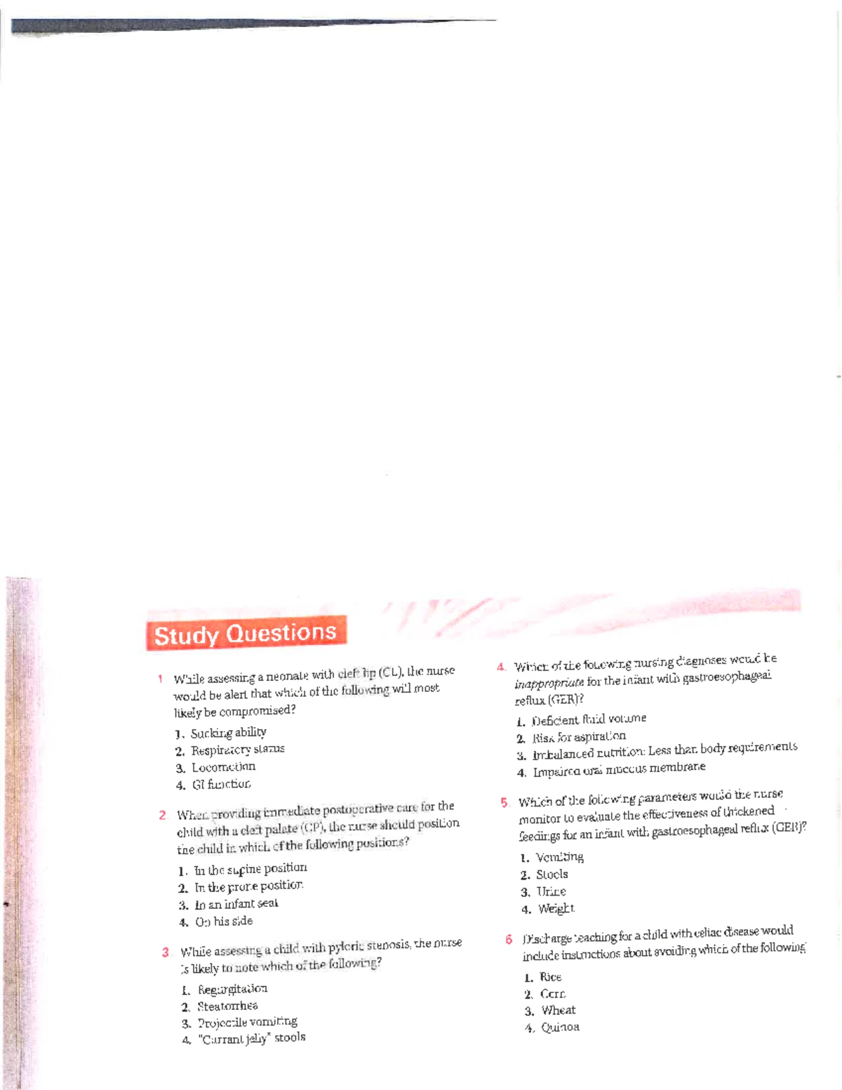 PEDS 101: Gastrointestinal Practice Questions for Review - Studocu