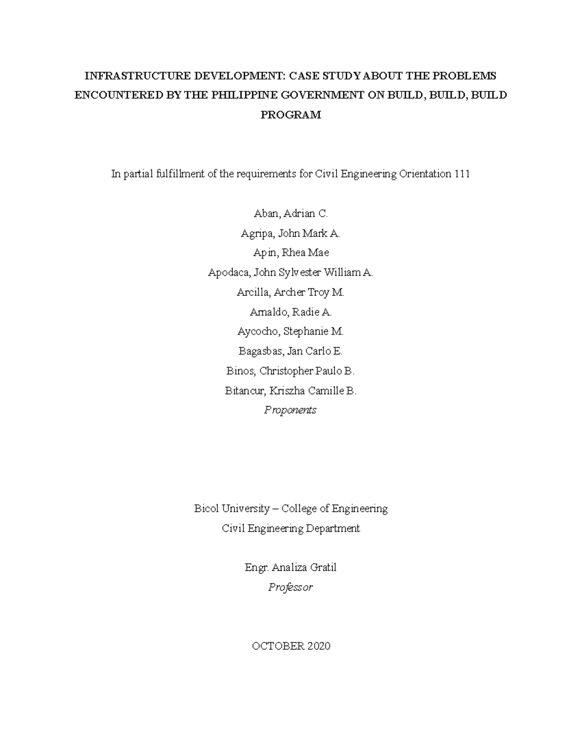 Civil Eng 111: Case Study on Philippine Infrastructure Problems in BBB ...