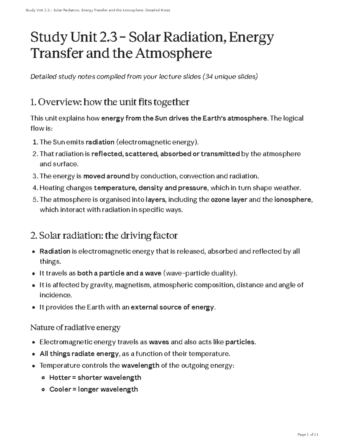 Study Unit 2.3: Detailed Notes on Solar Radiation & Energy Transfer ...